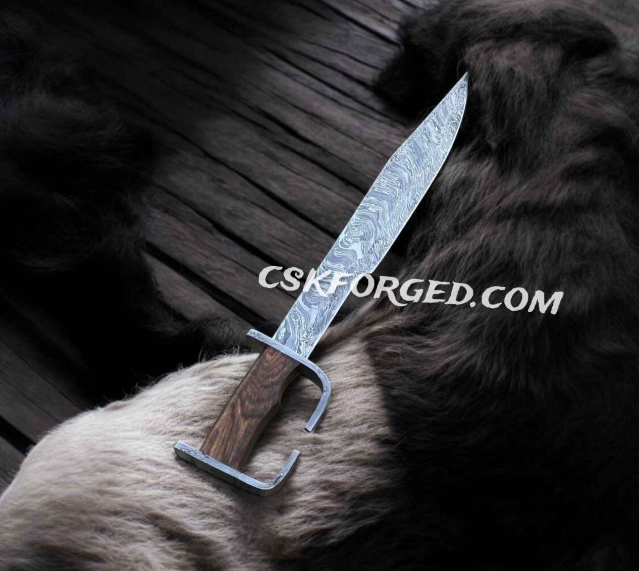 Spartan Damascus Steel Sword - Premium Full - Tang Blade with Intricate Patterns and Wooden Handle - PhishStones Products