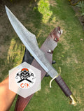 Spartan style sword with a leather - wrapped handle,Brass guard and pommel,Ornate patterned Blade - PhishStones Products