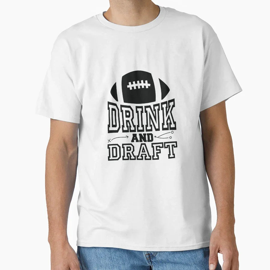 Drink And Draft Fantasy Football T-Shirt - Custom Art Print Men Women