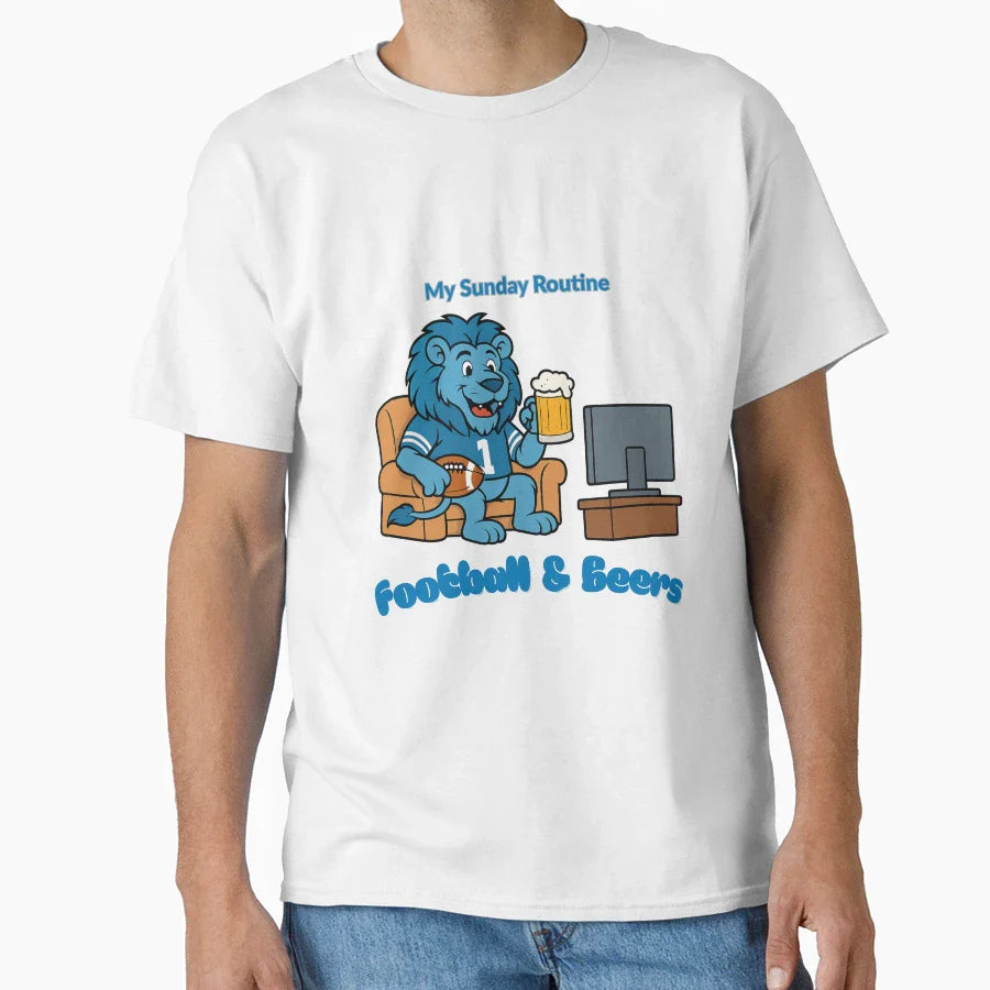 Detroit Lions My Sunday Routine Lion T-Shirt - Minimalist Print for Adults