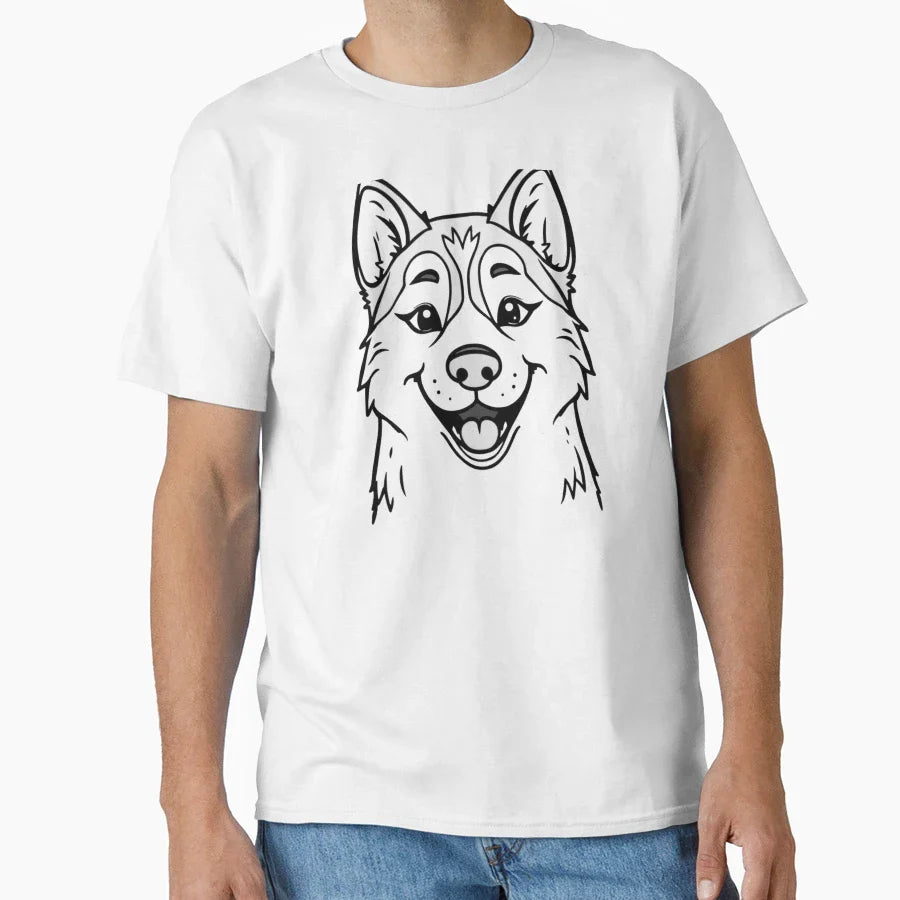 Cheerful Siberian Husky Bright Blue T-Shirt - Minimalist Print Men Women