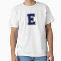 Silver And Navy Varsity Letter E T-Shirt - Trendy Graphic Men Women