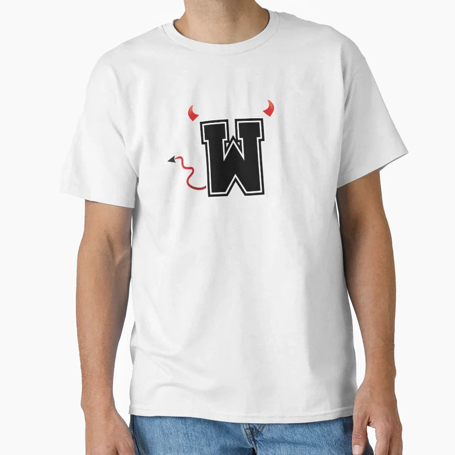 Letter W College Font Evil Naughty T-Shirt - Casual Everyday Wear Men Women