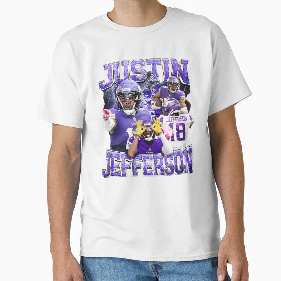 Justins Jeffersons Football Player T-Shirt - Custom Art Print Men Women