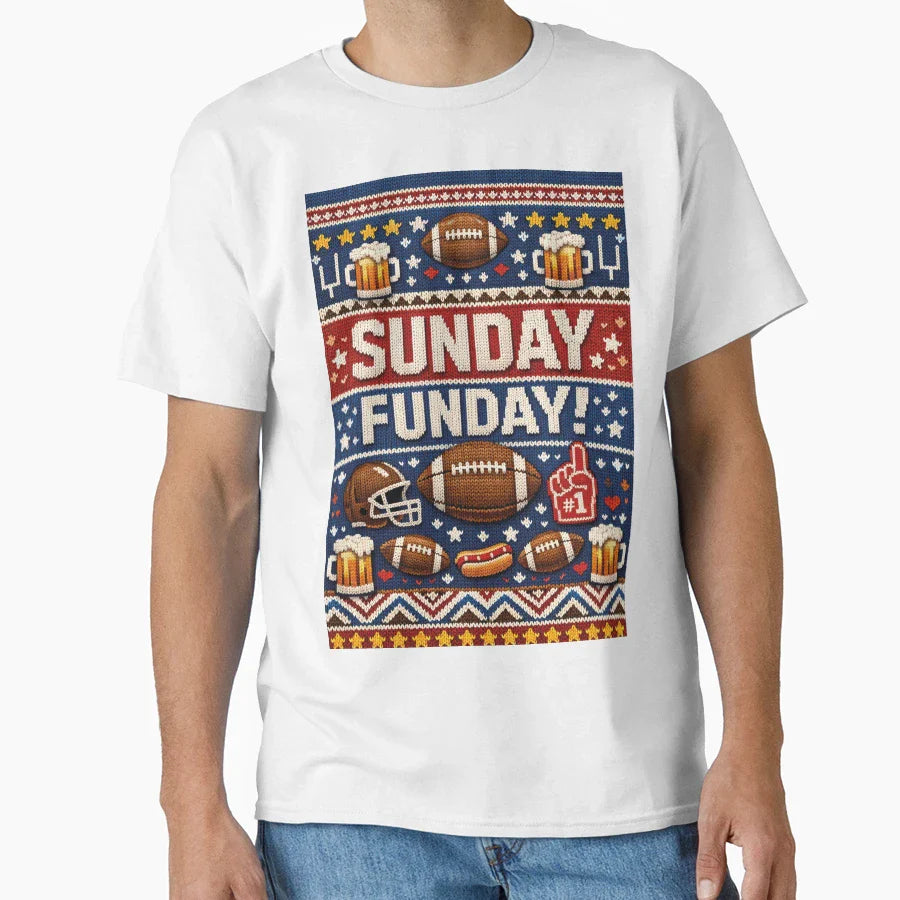Sunday Funday American Football Knit T-Shirt - Aesthetic Graphic for Adults