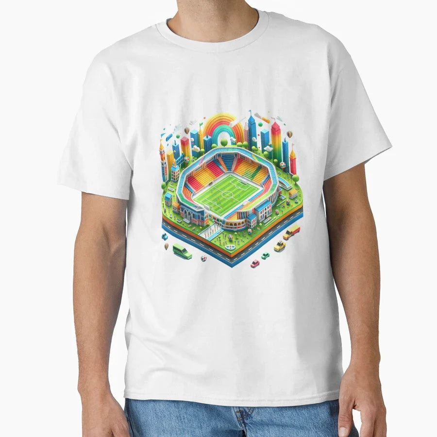 Colorful Football Stadium City T-Shirt - Minimalist Print Unisex