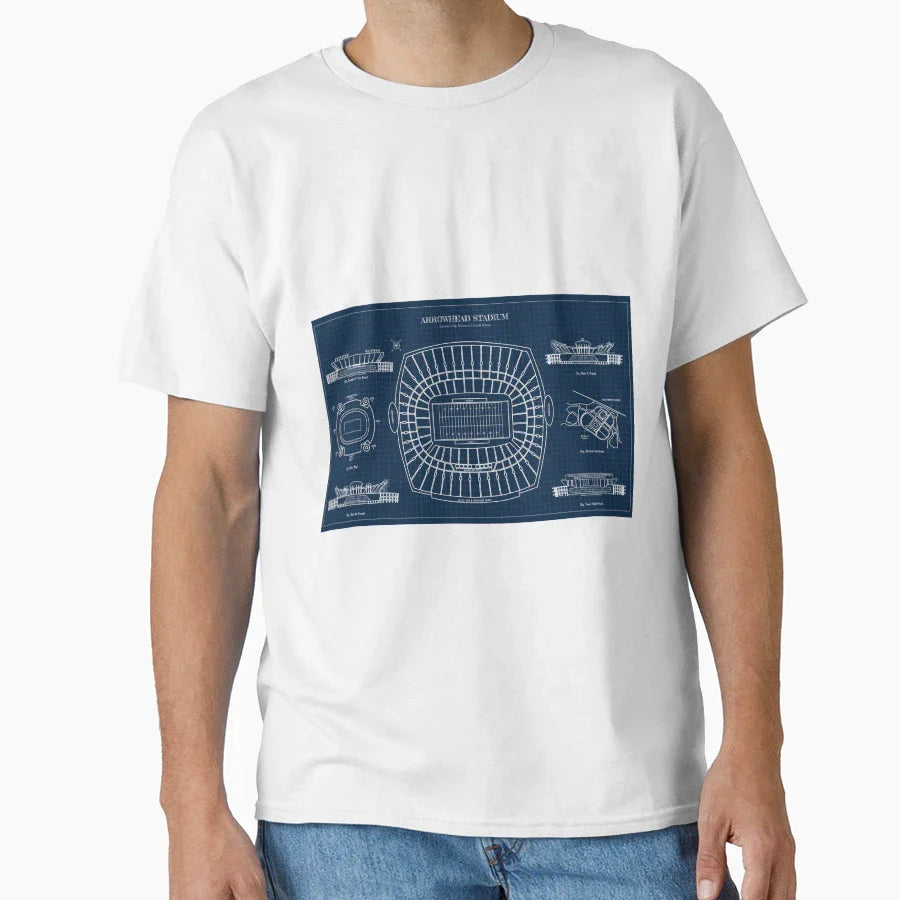 Arrowhead Stadium Navy Blueprint T-Shirt - Novelty Apparel Unisex