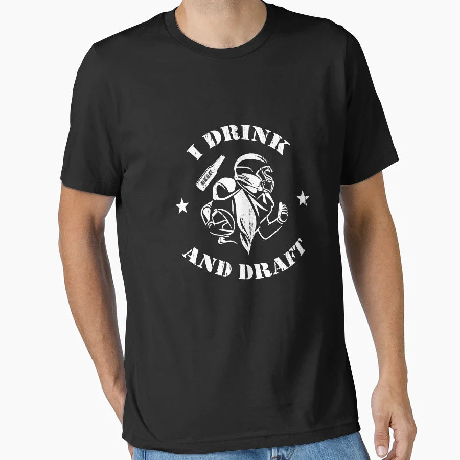 I Drink And Draft Funny Fantasy Football T-Shirt - Minimalist Print Unisex