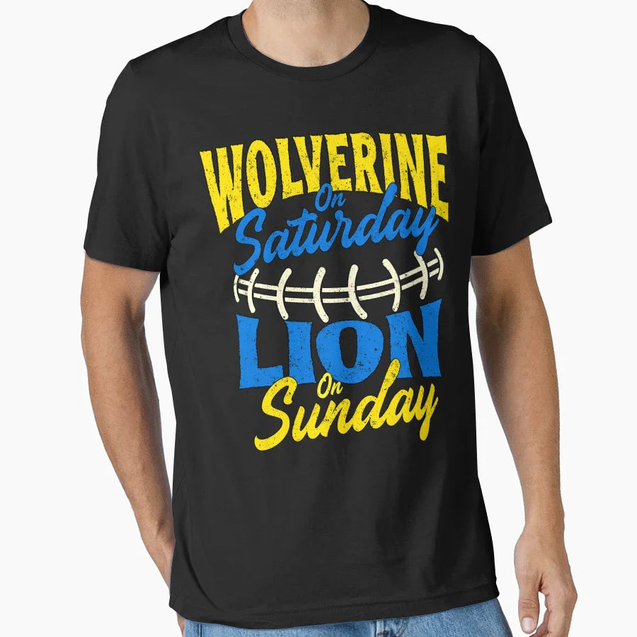 Wolverine Saturday Lion Sunday T-Shirt - Fun Novelty Design for Adults