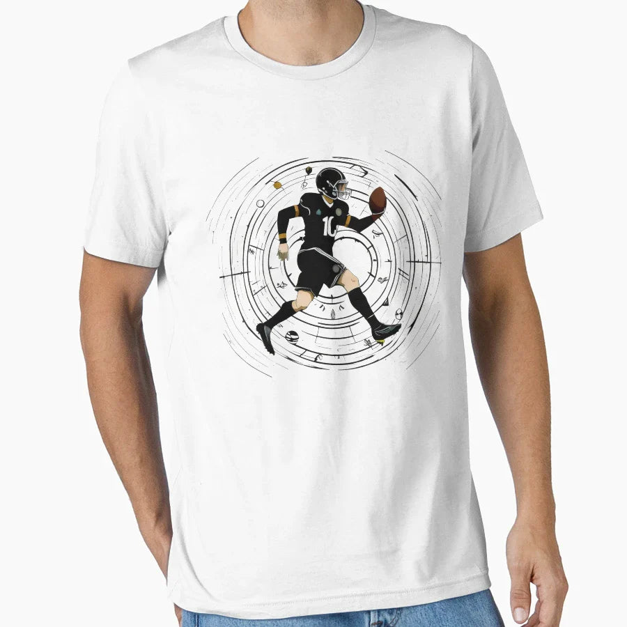 Dynamic Football Player Action Bold T-Shirt - Streetwear Style for Adults