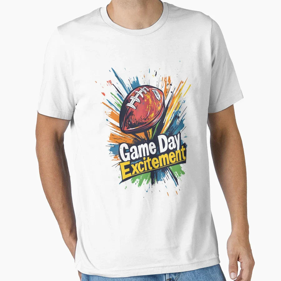 Game Day Excitement Vibrant Football T-Shirt - Graphic Print for Adults