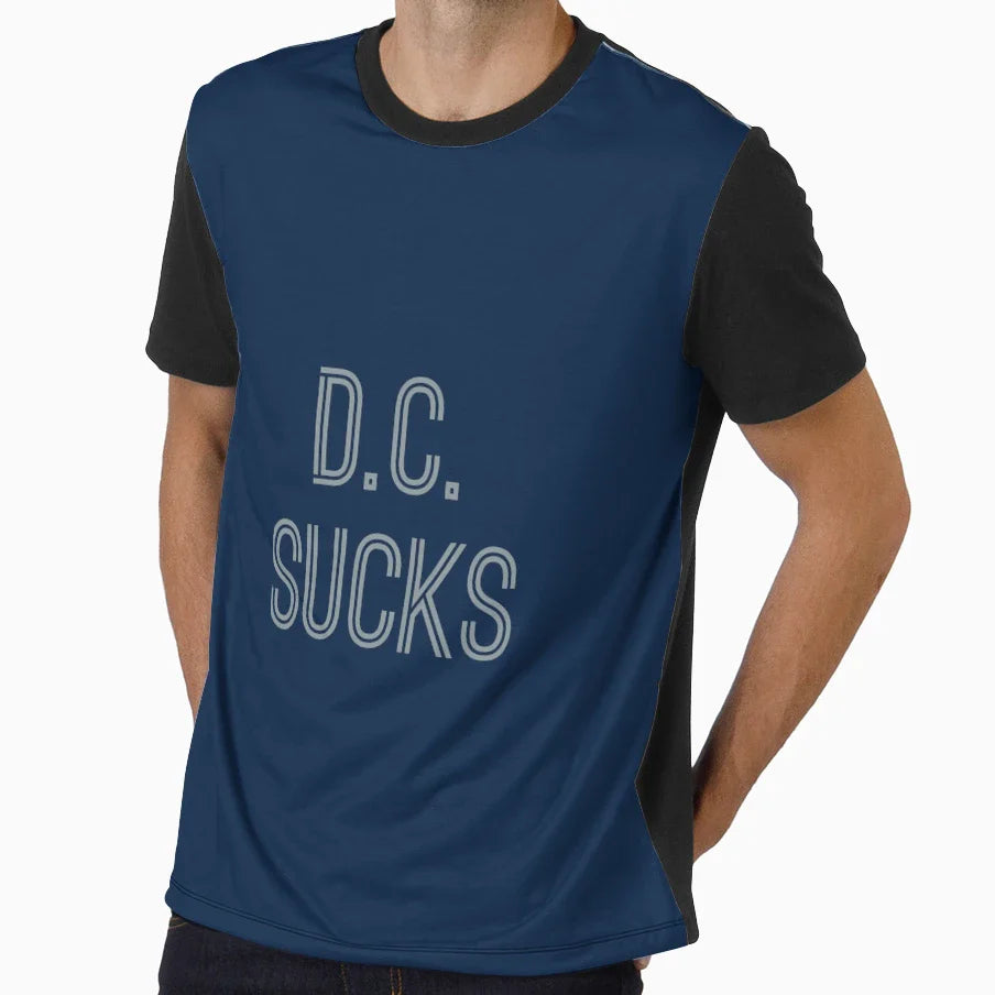D C Sucks Navy Silver Dallas T-Shirt - Casual Everyday Wear Men Women