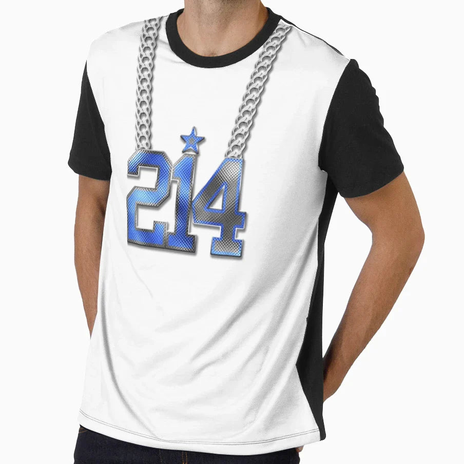 214 Bling Chain Blue 21 White 4 T-Shirt - Fun Novelty Design Unisex
