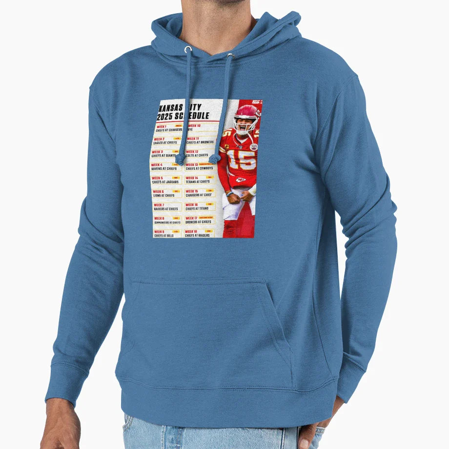 Kansas City Chiefs 2025 Schedule Hoodie - Graphic Print for Adults