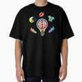 Vibrant Neon Brain Lightbulb Surrounded T-Shirt - Unique Graphic for Adults