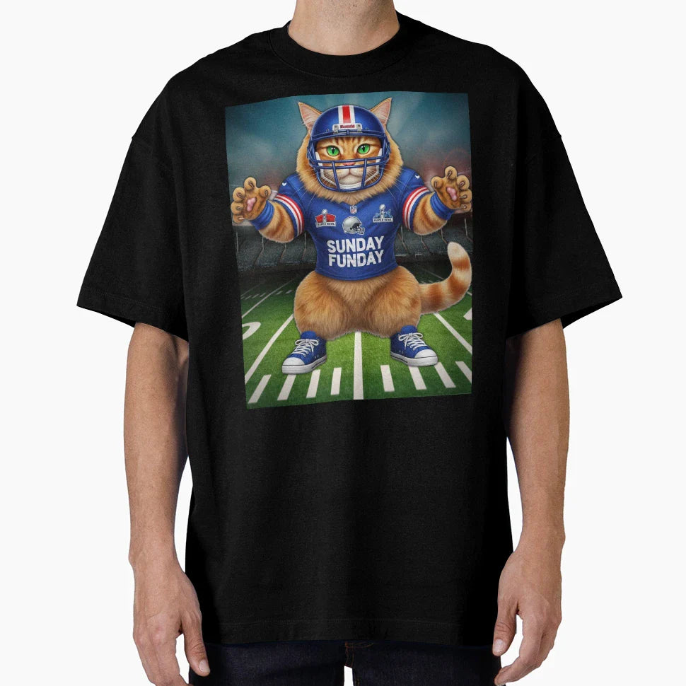 Super Bowl Cat Football Cat Sunday T-Shirt - Fun Novelty Design Men Women