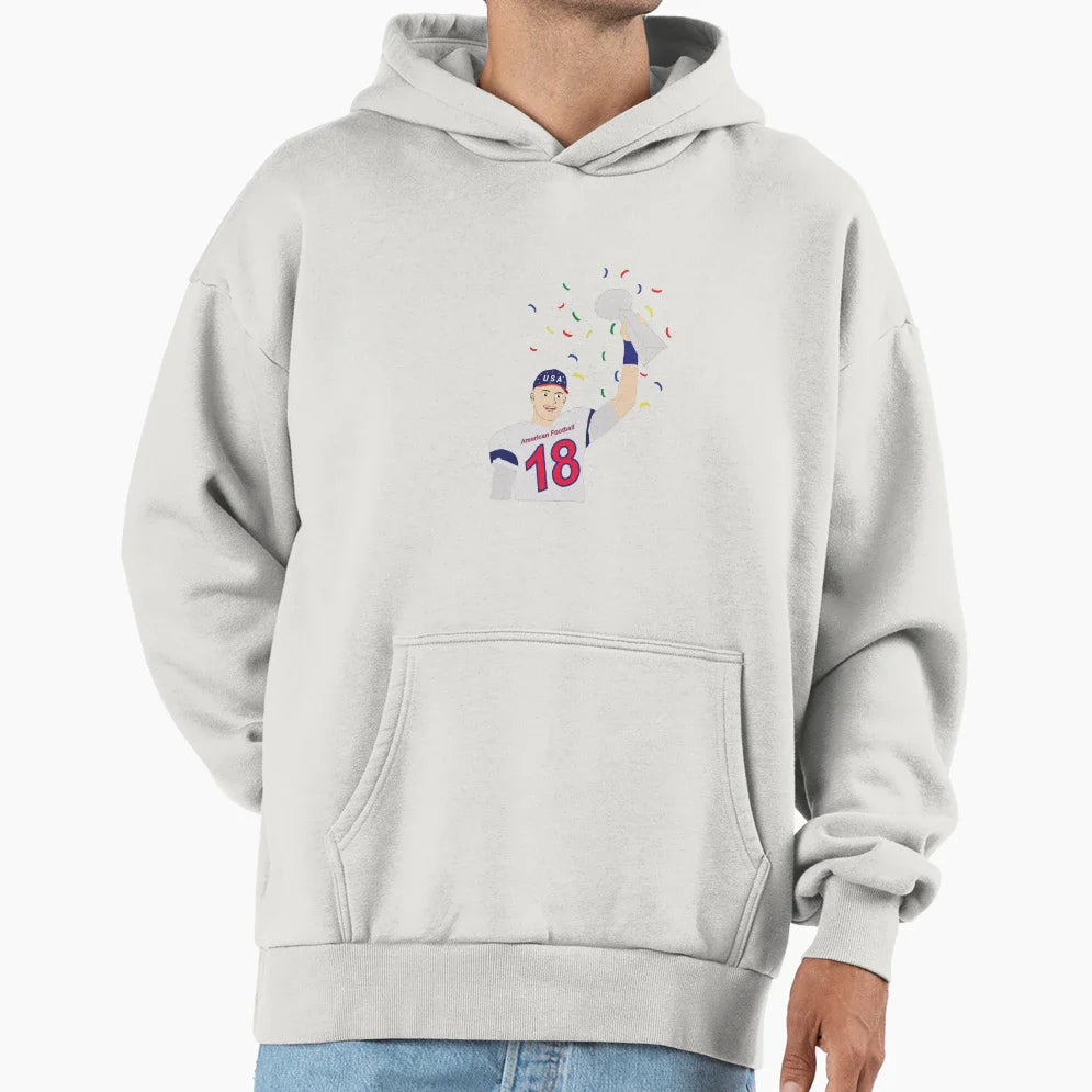 American Football Player Raising Hoodie - Fun Novelty Design Men Women
