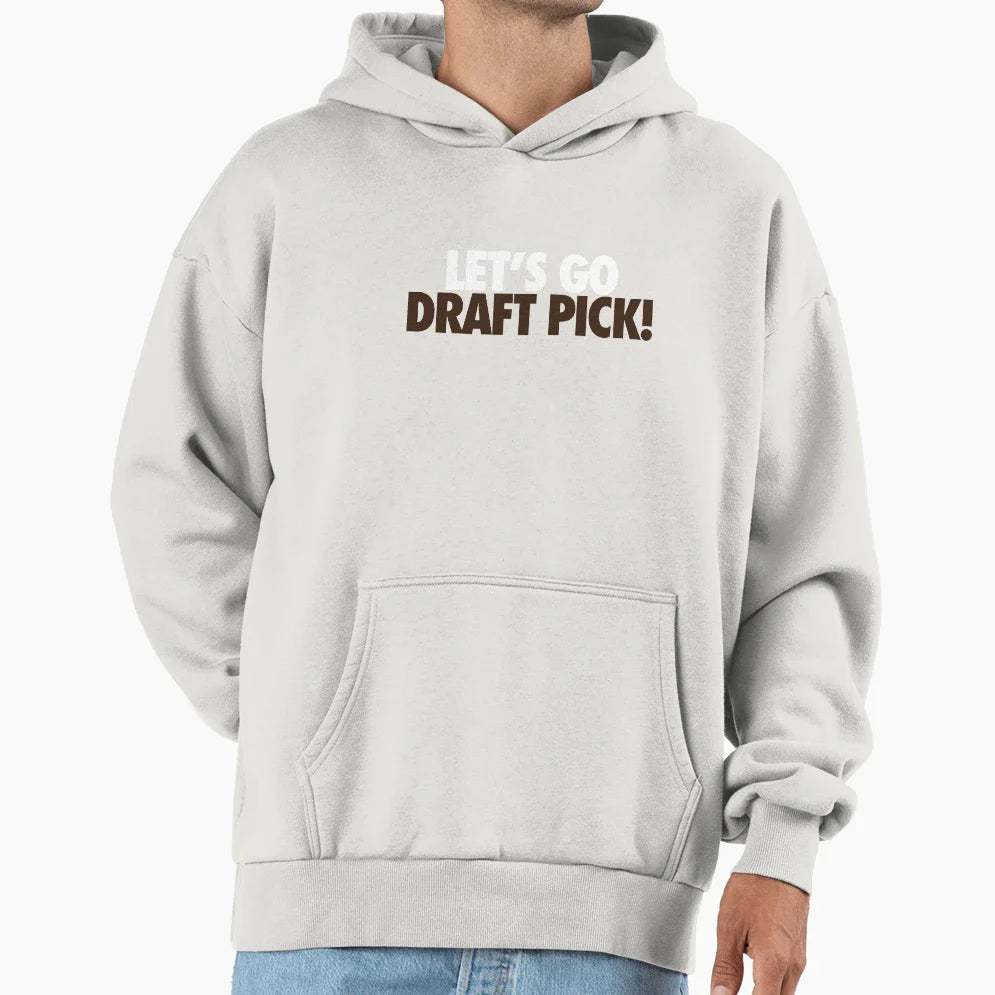 Lets Go Draft Pick Cle White Brown Hoodie - Trendy Graphic for Adults
