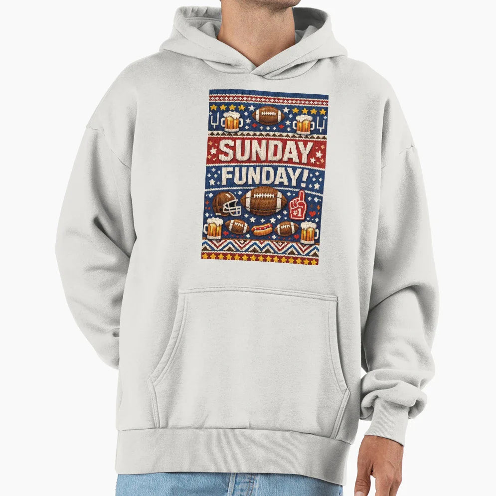 Sunday Funday American Football Knit Hoodie - Aesthetic Graphic for Adults