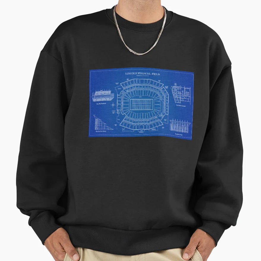 Lincoln Financial Field Blueprint Sweatshirt - Minimalist Print for Adults