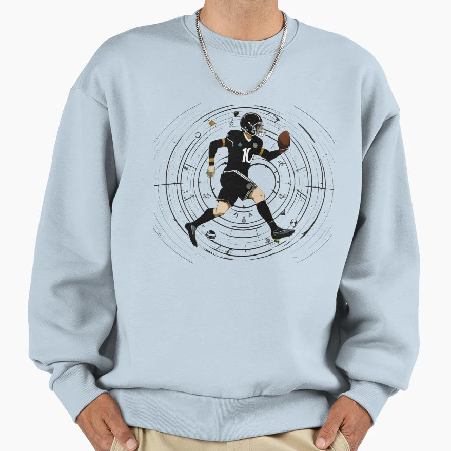 Dynamic Football Player Action Sweatshirt - Aesthetic Graphic for Adults