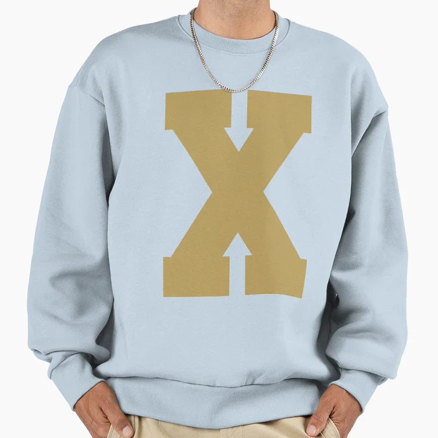 Alphabet Gold X Sports Letter X Sweatshirt - Unique Graphic for Adults
