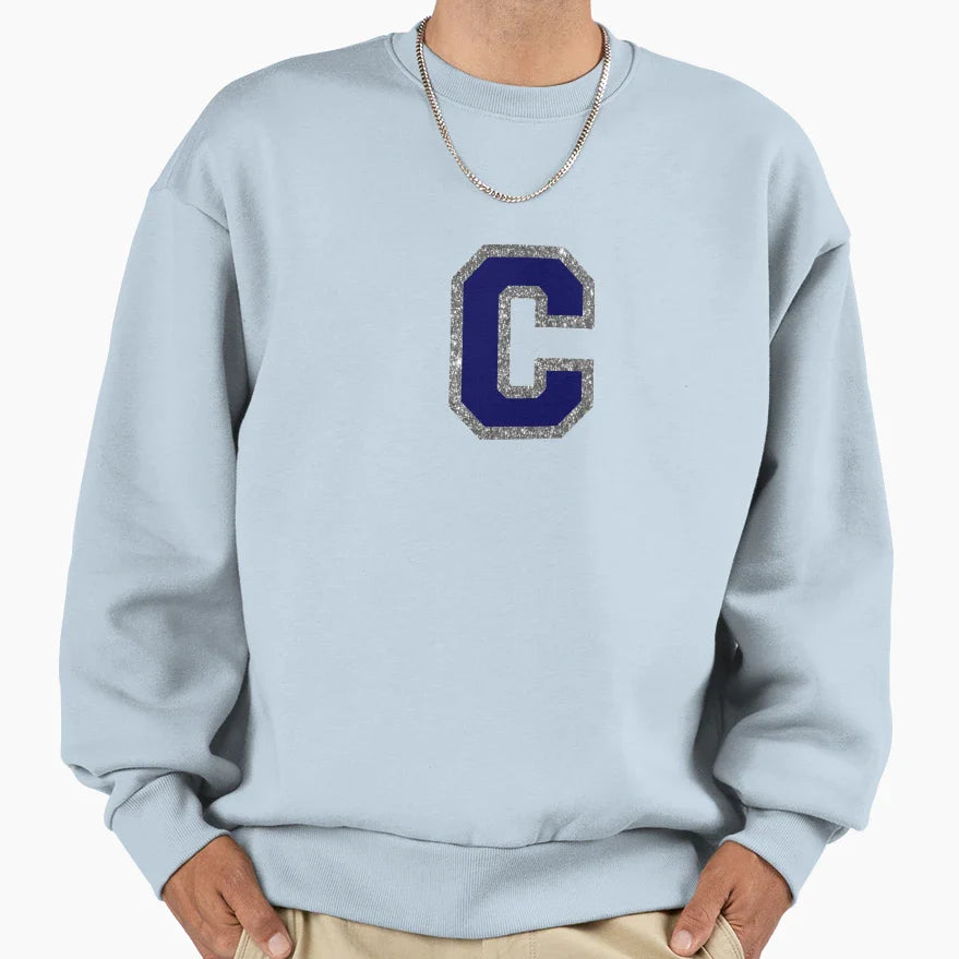 Silver And Navy Varsity Letter C Sweatshirt - Graphic Print for Adults