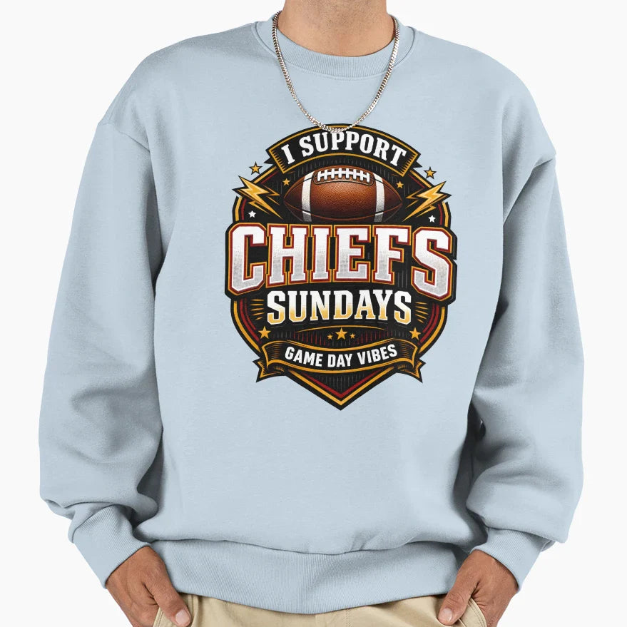 I Support Chiefs Sundays Game Day Sweatshirt - Trendy Graphic for Adults
