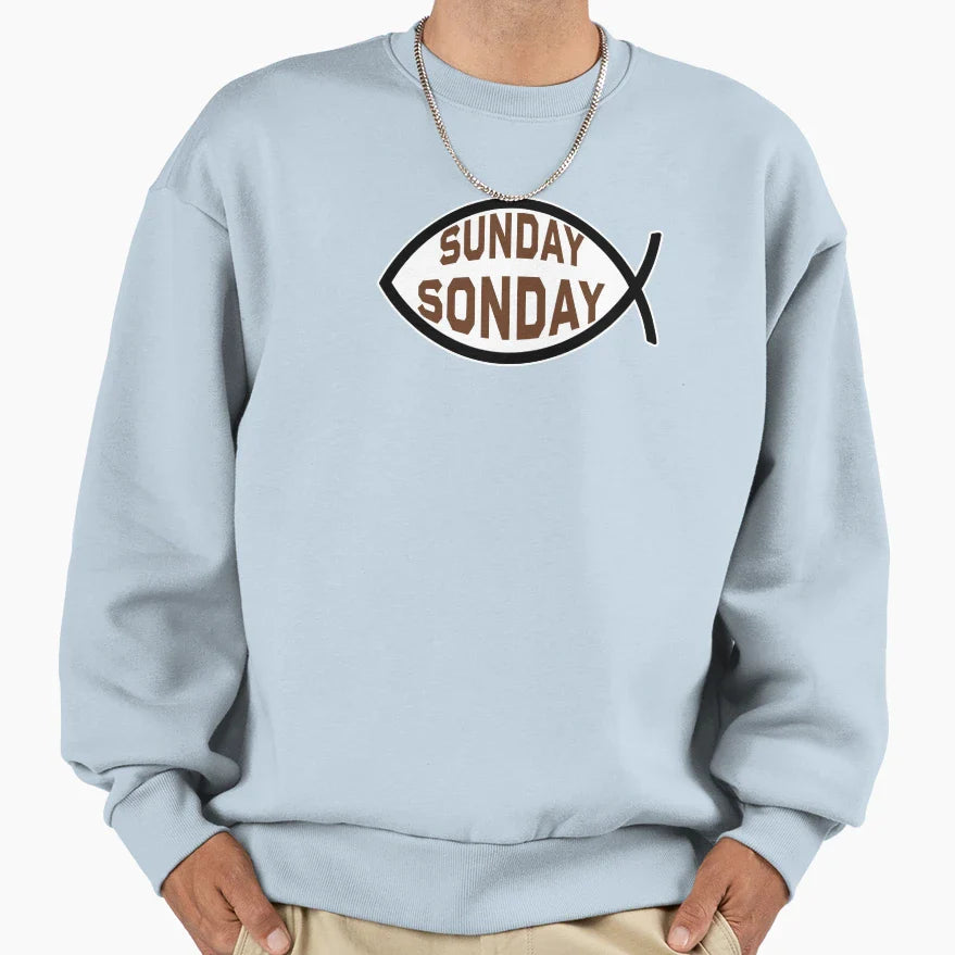 Sunday Sonday Ichthys Symbol Sweatshirt - Fun Novelty Design Unisex