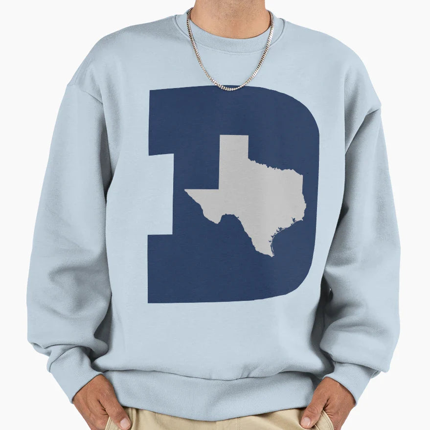 D Texas Blue Silver Sweatshirt - Fun Novelty Design for Adults