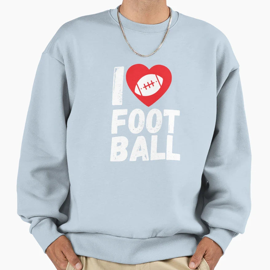 I Love Football Motif American Sweatshirt - Minimalist Print for Adults