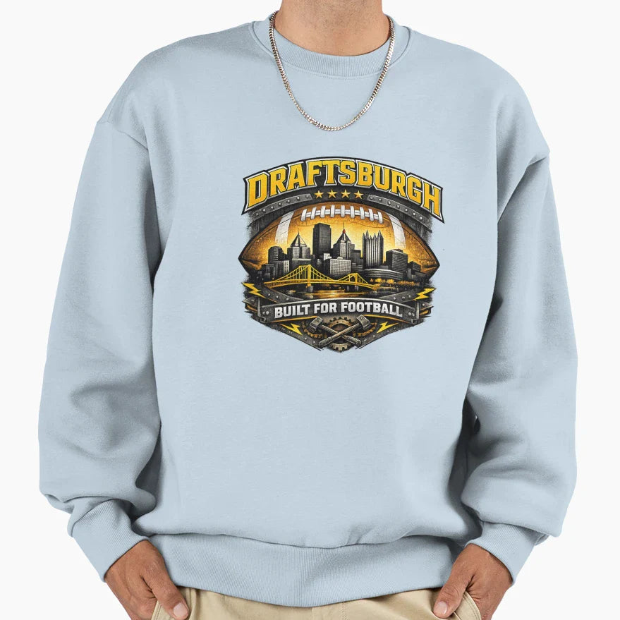 Draftsburgh Built Football Sweatshirt - Fun Novelty Design for Adults