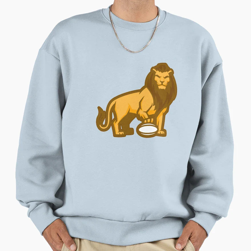 Lion Playing Football Sweatshirt - Fun Novelty Design for Adults
