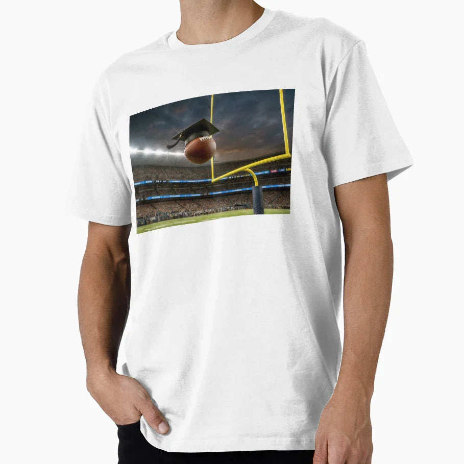 Graduation Cap Football T-Shirt - Graphic Print for Adults