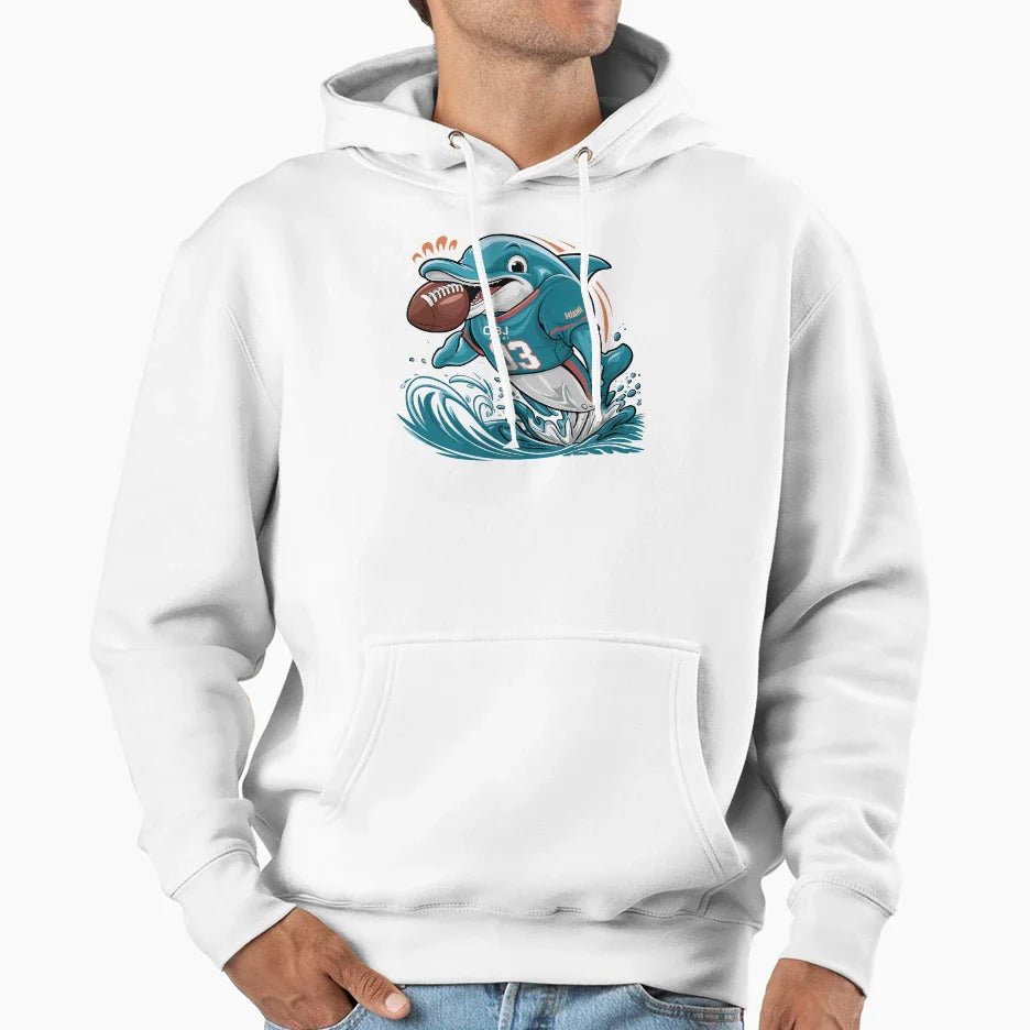 Miami Obj Dolphin Football Cartoon Fan Hoodie - Trendy Graphic Unisex