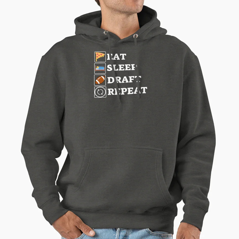 Eat Sleep Draft Repeat Hoodie - Casual Everyday Wear Unisex