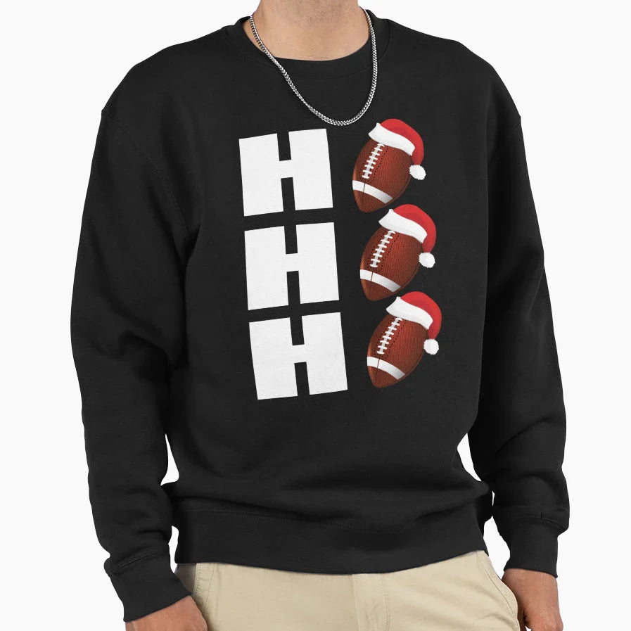 Ho Ho Ho Santa Hats Funny Football Sweatshirt - Trendy Graphic Unisex