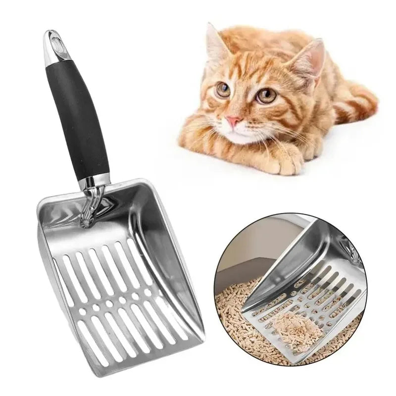 Stainless Steel Cat Litter Scoop with Long Handle – Durable Metal Litter Shovel 10.23 x 4.21 in (26 x 10.7 cm) - PhishStones Products