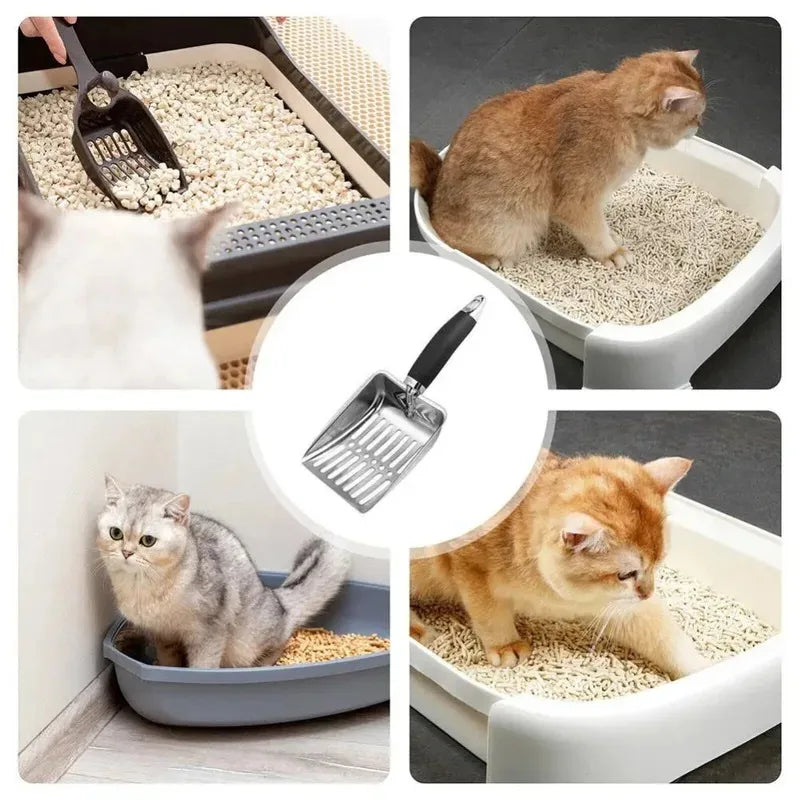 Stainless Steel Cat Litter Scoop with Long Handle – Durable Metal Litter Shovel 10.23 x 4.21 in (26 x 10.7 cm) - PhishStones Products