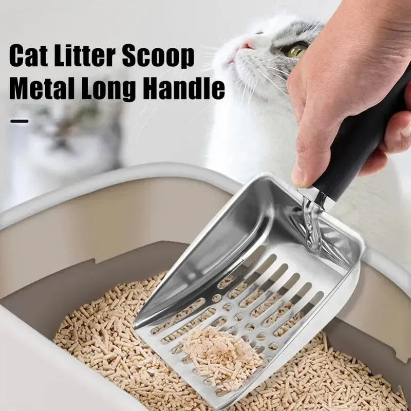 Stainless Steel Cat Litter Scoop with Long Handle – Durable Metal Litter Shovel 10.23 x 4.21 in (26 x 10.7 cm) - PhishStones Products