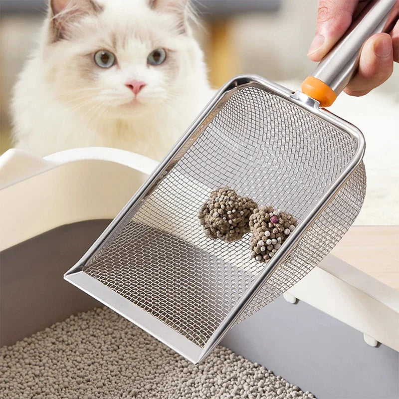 Stainless Steel Fine Mesh Cat Litter Scoop – Easy - Clean Non - Stick Shovel with Comfortable Grip - PhishStones Products