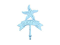 Rustic Dark Blue Whitewashed Cast Iron Starfish Beach Hook 8""