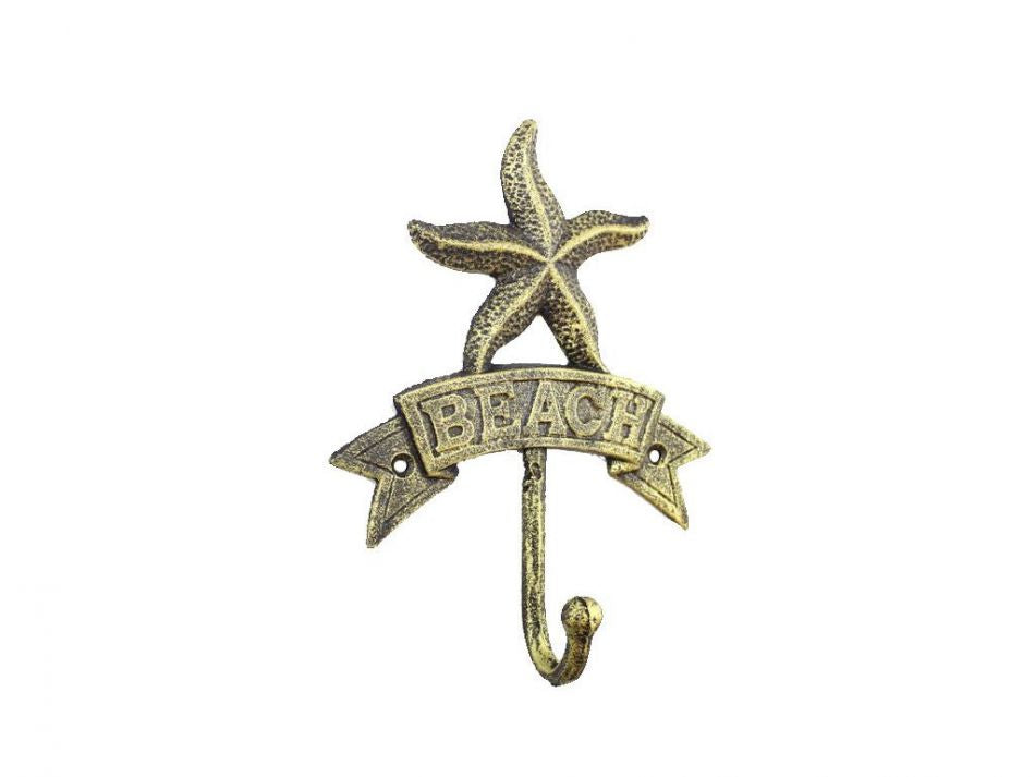 Rustic Gold Cast Iron Starfish Beach Hook 8""