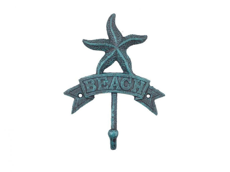 Seaworn Blue Cast Iron Starfish Beach Hook 8""