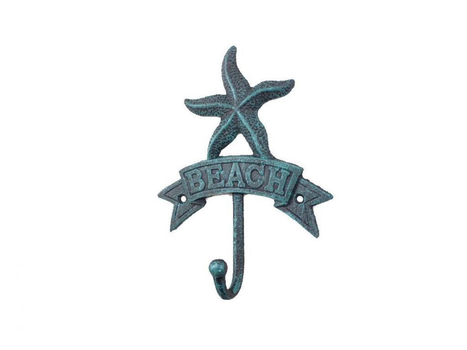 Seaworn Blue Cast Iron Starfish Beach Hook 8""