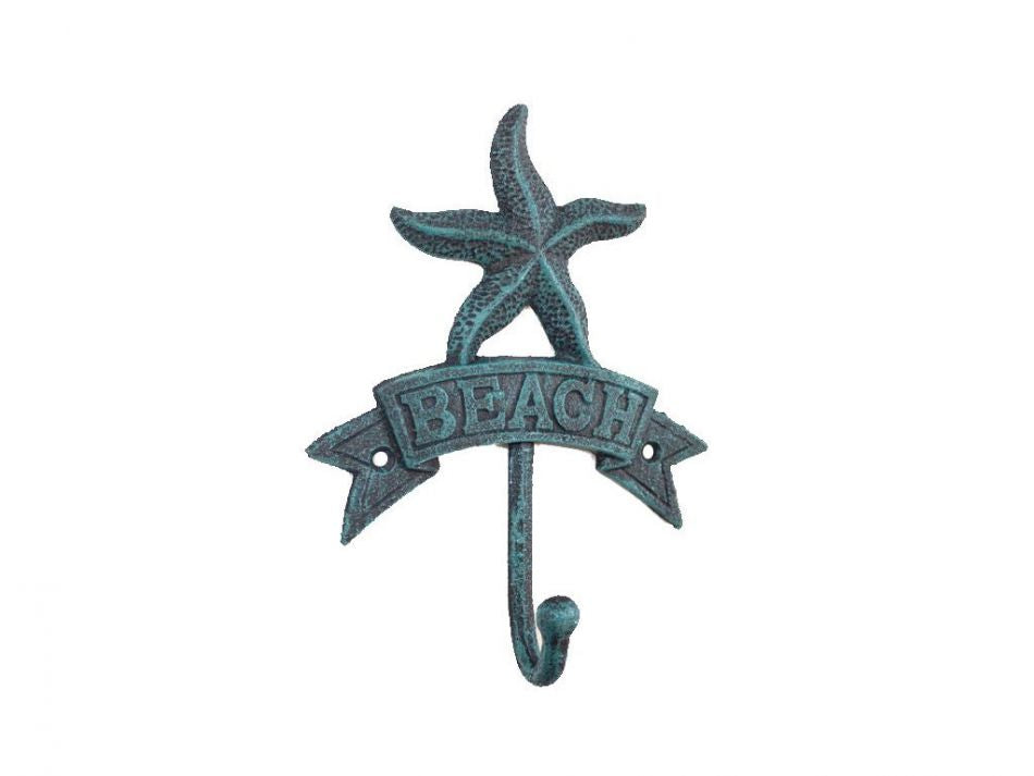 Seaworn Blue Cast Iron Starfish Beach Hook 8""