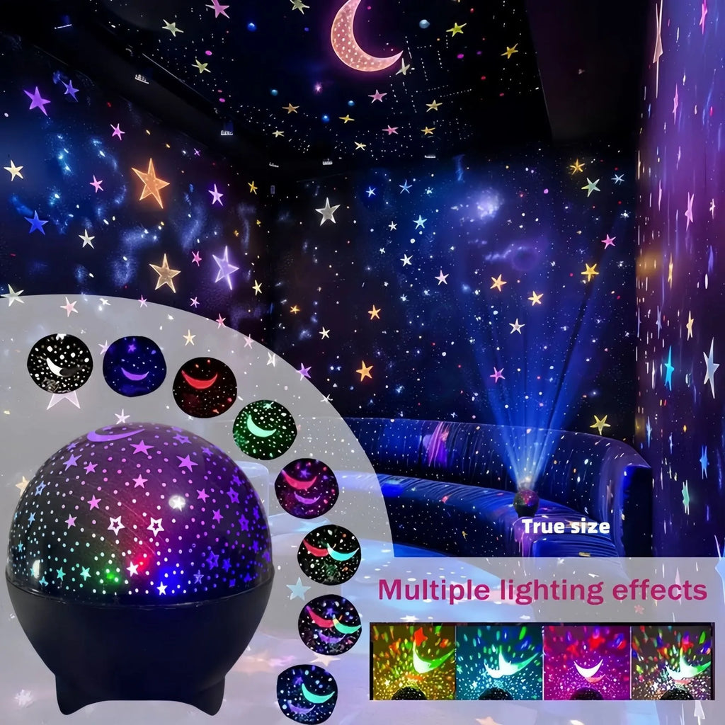Starry Sky Projector Night Light with Moon Effect 360° Rotating LED Atmosphere Lamp for Kids Bedroom, Party & Birthday Gift - PhishStones Products