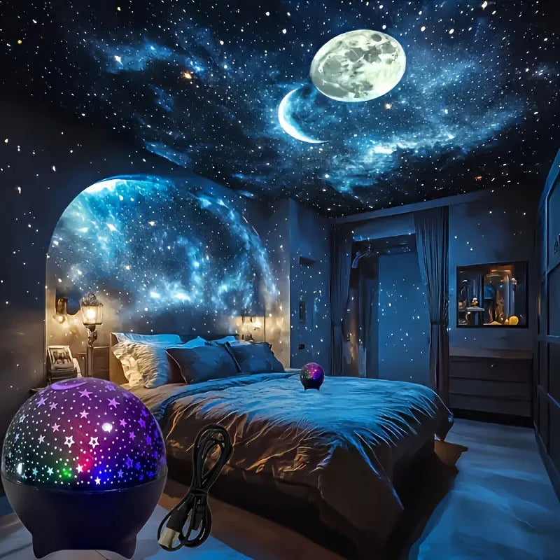 Starry Sky Projector Night Light with Moon Effect 360° Rotating LED Atmosphere Lamp for Kids Bedroom, Party & Birthday Gift - PhishStones Products