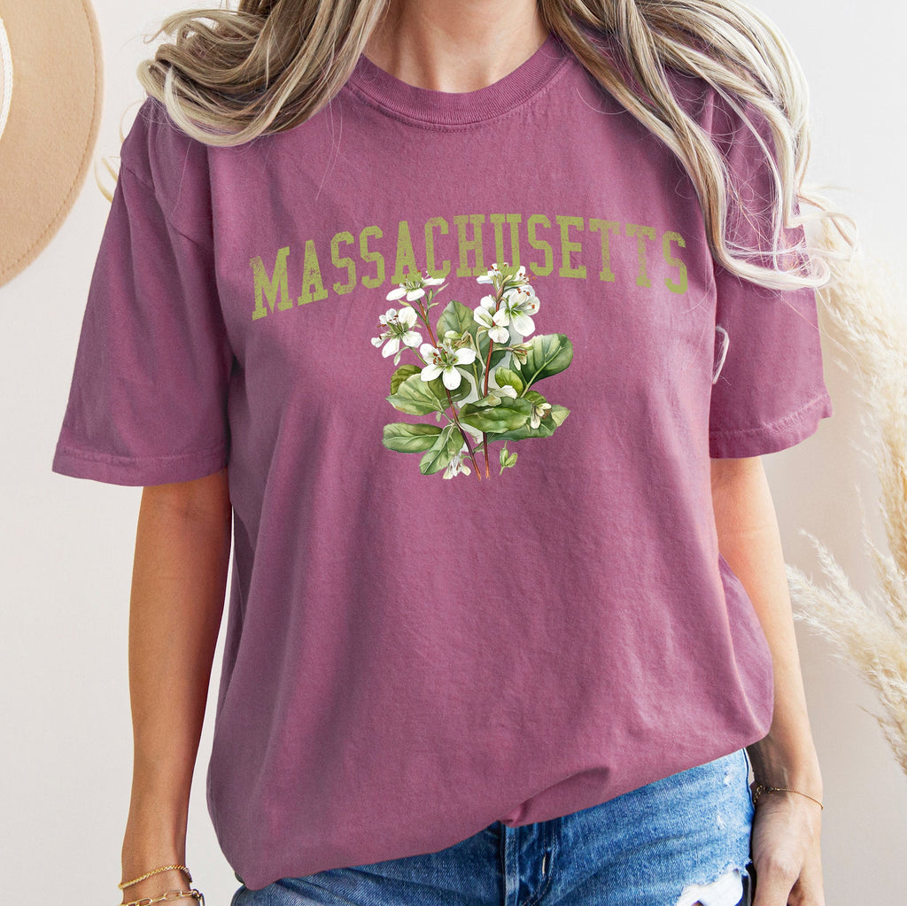 Massachusetts State Flower Vintage Botanical Illustration Artwork Comfort Colors Tee