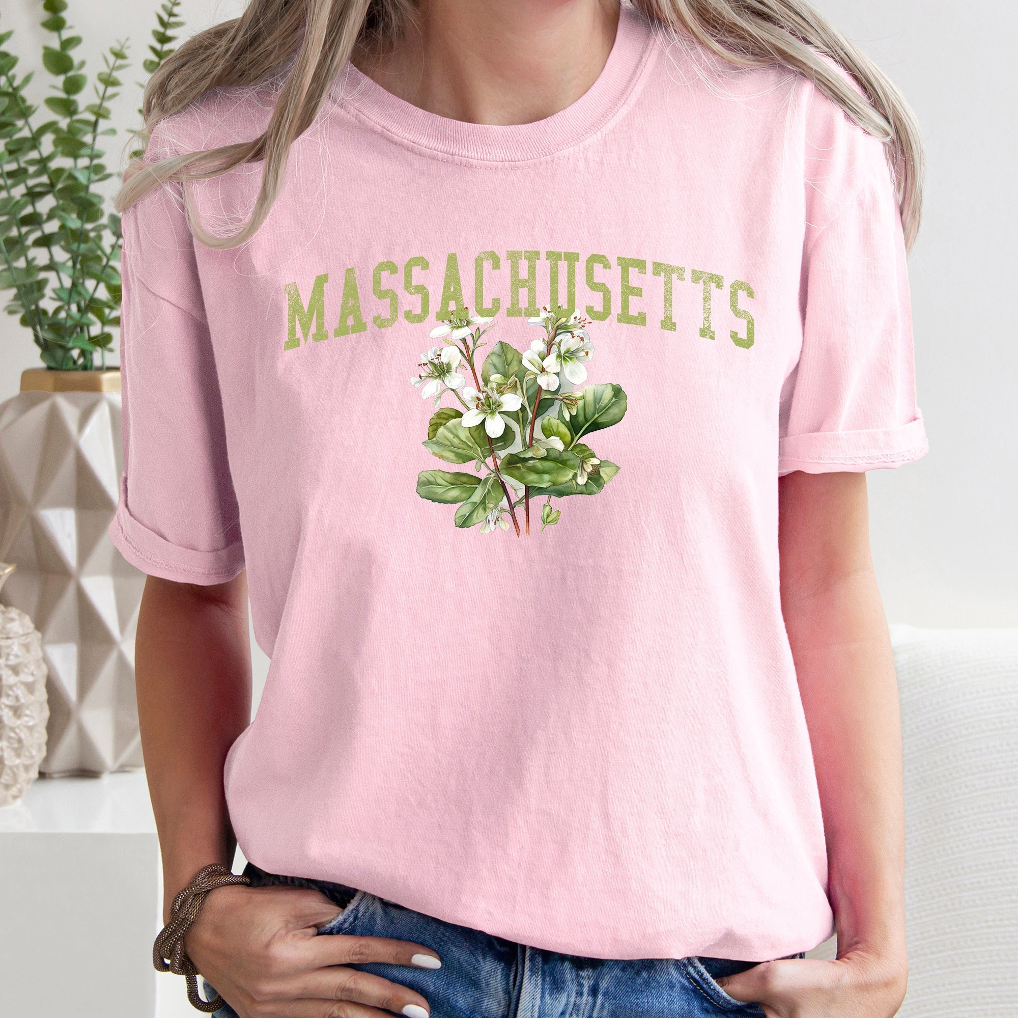 Massachusetts State Flower Vintage Botanical Illustration Artwork Comfort Colors Tee